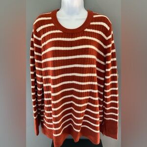 Old Navy Sweater 2XL rust/white stripe p 24” L 28” Acrylic 70% Nylon 3% Spandex